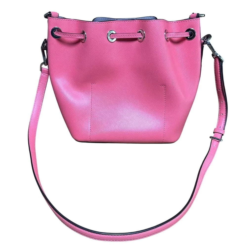 Michael Kors Saffiano Leather Bucket Bag Pink Crossbody Handbag‎